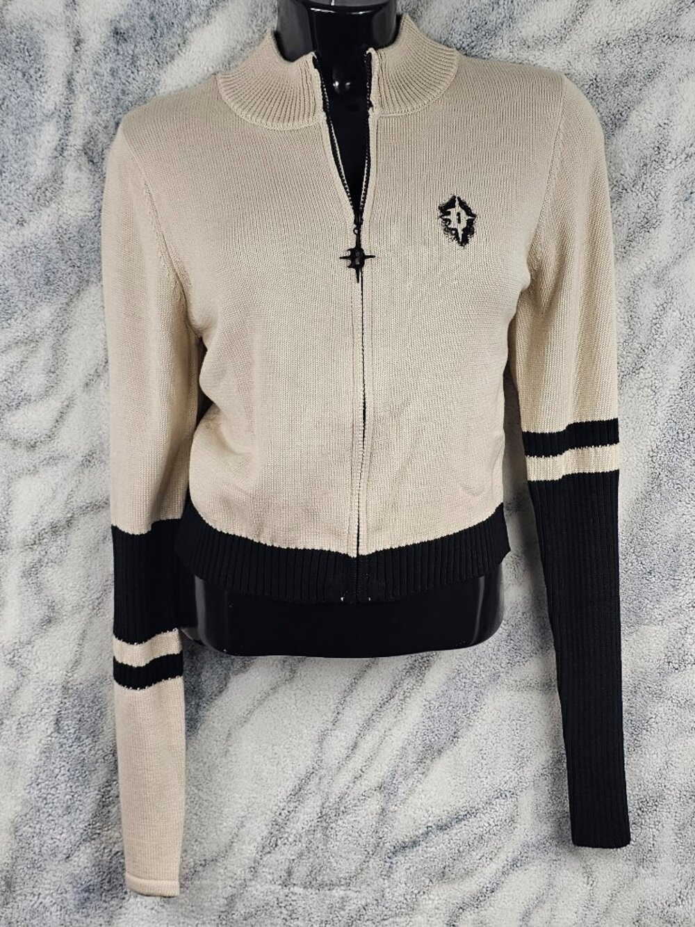 Darker Wavs XXL Fader Sweater Knit Full Zip Mock Neck Mismatched Sweater Jacket